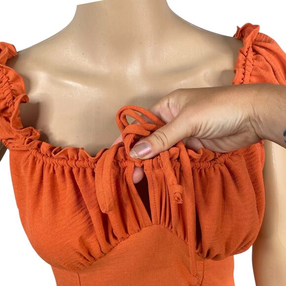 Urban Outfitters Blair Orange Pumpkin Spice Milkmaid Mini Dress SZ S - Picture 7 of 13